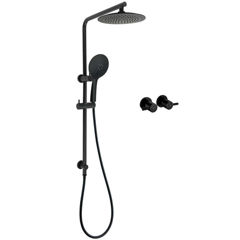Darrahopens Furniture > Bathroom > Shower Heads & Screens Matt Black Round 9" Rainfall Head Handheld Sliding Rail Wall Arm Dual Shower Taps Set