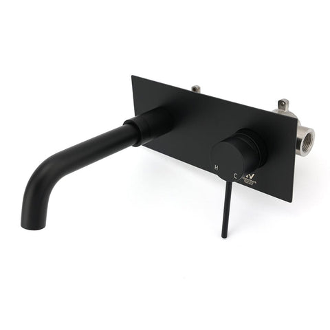 Darrahopens Furniture > Bathroom > Shower Heads & Screens Matt Black Round Basin Mixer Bathtub Wall Mounted Faucet Tap Laundry Spout Set