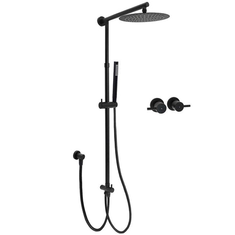 Darrahopens Furniture > Bathroom > Shower Heads & Screens Matt Black Round Dual Shower Set 10" Rain Head Metal Handheld Sliding Rail Arm Twin Taps