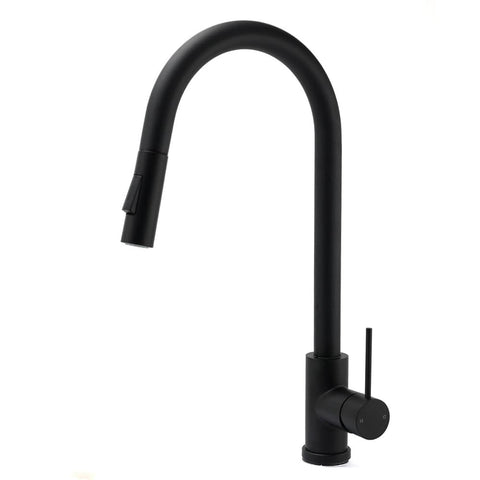 Matt Black Round Pull Out Down Kitchen Sink Tap Laundry Basin Mixer 2 Way Spout | darrahopens.com.au Premium AU Stock