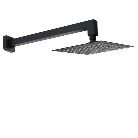 Darrahopens Furniture > Bathroom > Shower Heads & Screens Matt Black Square 8" Rainfall Shower Head & 400mm Brass Straight Wall Mount Arm Set