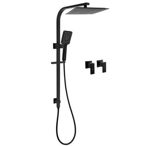 Darrahopens Furniture > Bathroom > Shower Heads & Screens Matt Black Square Twin Shower 10" Rain Head 3 Modes Handheld Silde Rail Arm Taps Set
