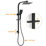 Darrahopens Furniture > Bathroom > Shower Heads & Screens Matt Black Square Twin Shower Set 8" Rain Head 3 Modes Handheld Silde Rail Arm + Mixer