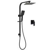 Darrahopens Furniture > Bathroom > Shower Heads & Screens Matt Black Square Twin Shower Set 8" Rain Head 3 Modes Handheld Silde Rail Arm + Mixer