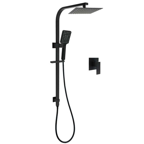 Darrahopens Furniture > Bathroom > Shower Heads & Screens Matt Black Square Twin Shower Set 8" Rain Head 3 Modes Handheld Silde Rail Arm + Mixer