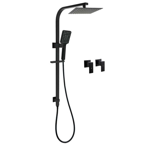 Darrahopens Furniture > Bathroom > Shower Heads & Screens Matt Black Square Twin Shower Set 8" Rain Head 3 Modes Handheld Silde Rail Arm + Taps
