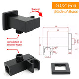 Darrahopens Furniture > Bathroom > Shower Heads & Screens Matt Black Square Water Inlet Shower Head Bracket Adjustable Holder Wall Elbow Connector