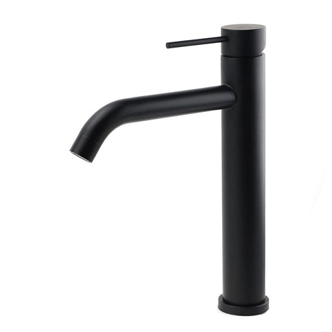 Darrahopens Furniture > Bathroom > Shower Heads & Screens Matt Black Tall Laundry Round Curve Spout Basin Mixer Vanity Sink Faucet Tapware
