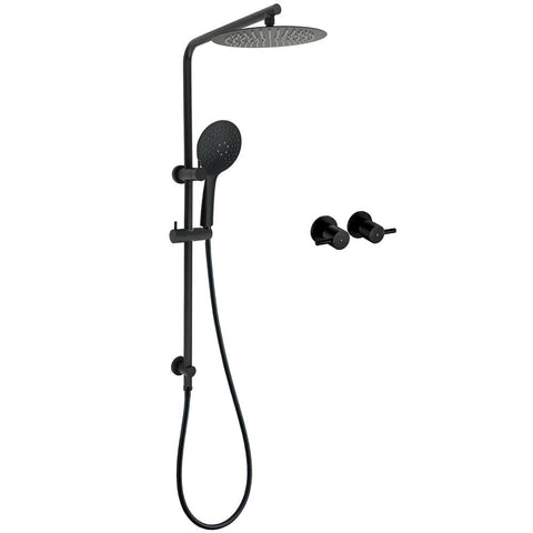 Darrahopens Furniture > Bathroom > Shower Heads & Screens Matt Black Twin 10" Shower Head 3 Modes Handheld 2in1 Wall Rail Arm Round Taps