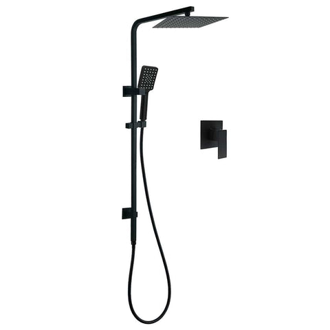 Darrahopens Furniture > Bathroom > Shower Heads & Screens Matt Black Twin Shower Set Square 10" Rain Head 3 Modes Handheld Wall Arm Rail + Mixer
