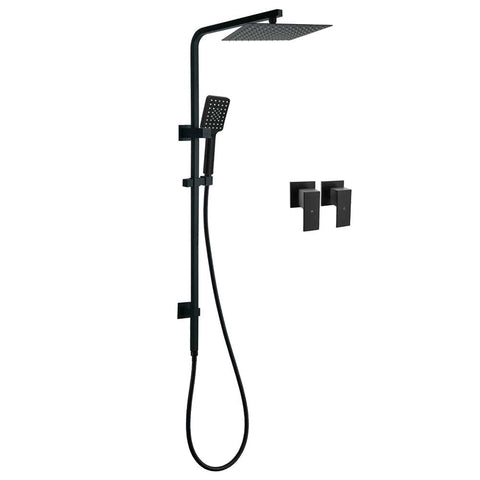 Darrahopens Furniture > Bathroom > Shower Heads & Screens Matt Black Twin Shower Set Square 10" Rain Head 3 Modes Handheld Wall Arm Rail + Taps