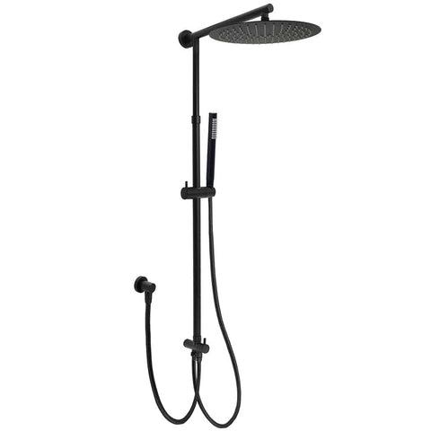 Darrahopens Furniture > Bathroom > Shower Heads & Screens Matte Black Large 12" Round Shower Head Twin Set Stainless Steel Handheld Diverter Wall Rail Arm