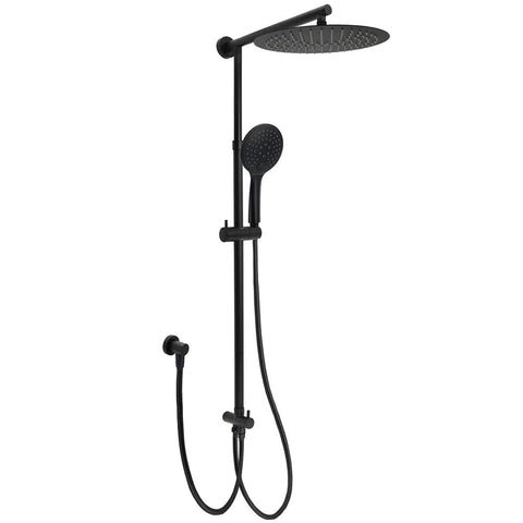Matte Black Large 12" Twin Round Shower Head Set Handheld Diverter Rail Wall Arm | darrahopens.com.au Premium AU Stock