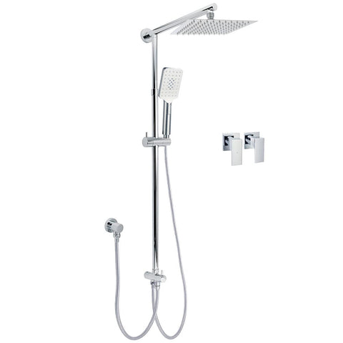 Darrahopens Furniture > Bathroom > Shower Heads & Screens Square 8" Rain Shower Head 3 Mode Handheld Sliding Rail Arm 2 IN 1 Set Twin Taps