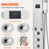 Darrahopens Furniture > Bathroom > Shower Heads & Screens VEVOR Shower Panel System, 6 Shower Modes, LED & Screen Hydroelectricity Shower Panel Tower, Rainfall, Waterfall, 5 Massage Jets, Tub Spout, Handheld Shower, Stainless Steel Wall-Mounted Shower Set