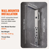 Darrahopens Furniture > Bathroom > Shower Heads & Screens VEVOR Shower Panel System, 6 Shower Modes, LED & Screen Hydroelectricity Shower Panel Tower, Rainfall, Waterfall, 5 Massage Jets, Tub Spout, Handheld Shower, Stainless Steel Wall-Mounted Shower Set