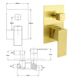 Darrahopens Furniture > Bathroom > Shower Heads & Screens Watermark 1/2 Inch Shower Mixer Diverter Brushed Gold Square Stainless Steel Set