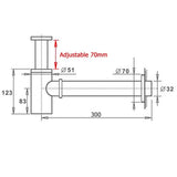 Darrahopens Furniture > Bathroom > Shower Heads & Screens Watermark Adjustable 32mm Wall Bottle Trap Basin Sink Vanity Waste Drain Brass
