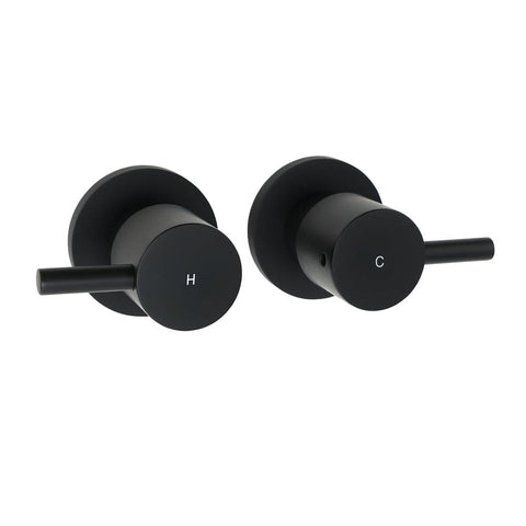 Darrahopens Furniture > Bathroom > Shower Heads & Screens Watermark Black 1/4 Turn Twin Shower Taps Hot Cold Round Set Bath Vanity Mixer