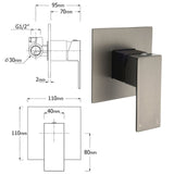 Darrahopens Furniture > Bathroom > Shower Heads & Screens Watermark Gun Metal Square Bath Shower Mixer Hot Cold Tap Ceramic Cartridge Valve