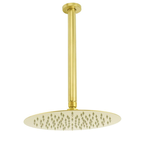WELS 10" Round Stainless Steel Shower Head Extension Ceiling Arm Set Brushed Gold | darrahopens.com.au Premium AU Stock