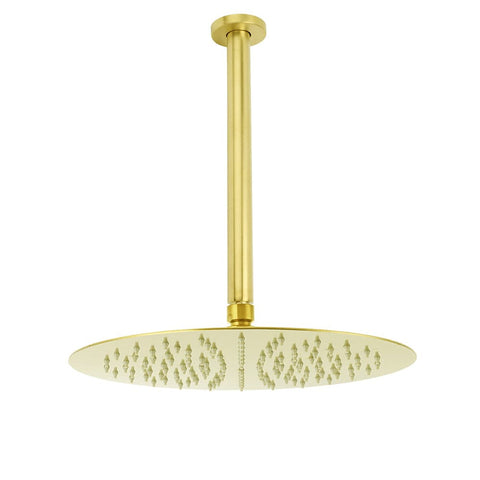 WELS 12" Round Stainless Steel Shower Head Extension Ceiling Arm Set Brushed Gold | darrahopens.com.au Premium AU Stock