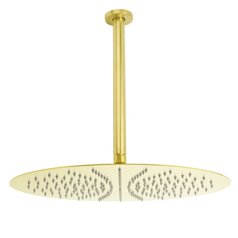 WELS 16" Round Stainless Steel Shower Head Extension Ceiling Arm Set Brushed Gold | darrahopens.com.au Premium AU Stock