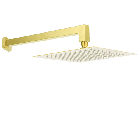WELS Brushed Gold 12" Square Thin Rain Shower Head 400mm Straight Wall Arm Set | darrahopens.com.au Premium AU Stock