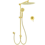 WELS Brushed Gold 2in1 Large Round Shower 12" Rain Head 3 Mode Handheld Sliding Rail Mixer Set | darrahopens.com.au Premium AU Stock