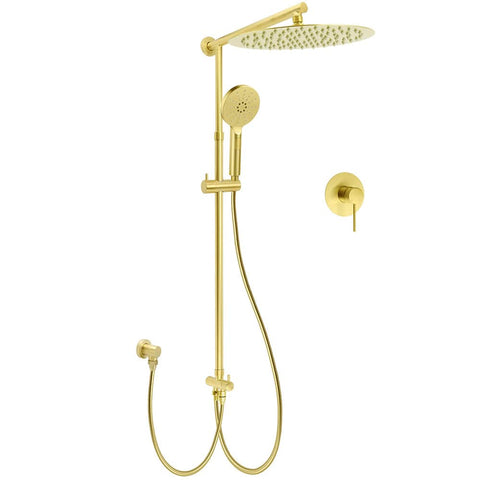WELS Brushed Gold 2in1 Large Round Shower 12" Rain Head 3 Mode Handheld Sliding Rail Mixer Set | darrahopens.com.au Premium AU Stock