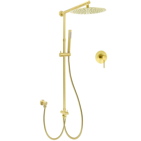 Darrahopens Furniture > Bathroom > Shower Heads & Screens WELS Brushed Gold 2in1 Large Round Shower 12" Rain Head Stainless Steel Handheld Sliding Rail Mixer Set