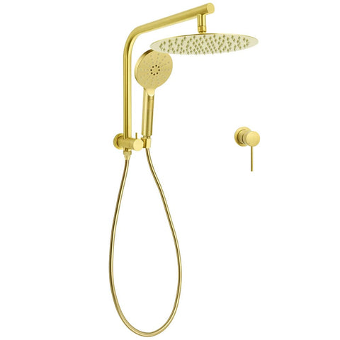 WELS Brushed Gold 2in1 Set Round Large 12" Rain Shower Head 3 Mode Handheld Wall Arm Small Face Mixer | darrahopens.com.au Premium AU Stock
