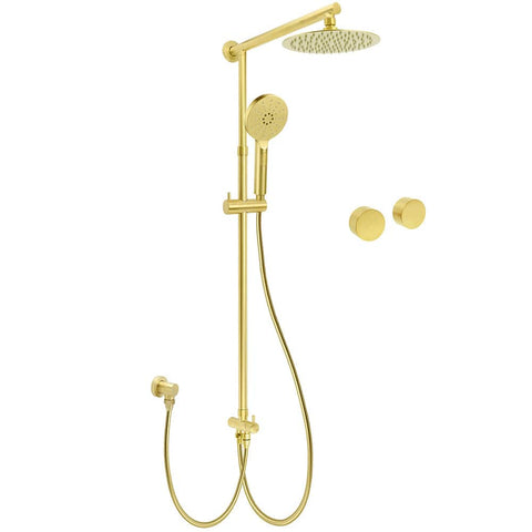 WELS Brushed Gold 2in1 Shower 8" Round Head Set 3 Mode Handheld Rose Sliding Rail Twin Taps | darrahopens.com.au Premium AU Stock