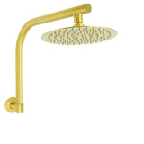 WELS Brushed Gold 8" Round Shower Head Brass 360º Swivel Gooseneck Wall Arm Set | darrahopens.com.au Premium AU Stock