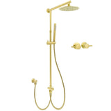 Darrahopens Furniture > Bathroom > Shower Heads & Screens WELS Brushed Gold 8" Round Shower Head Stainless Steel Handheld Rose Sliding Rail Twin Taps Set