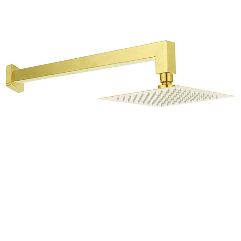 WELS Brushed Gold 8" Square Rainfall Shower Head 400mm Long Straight Wall Arm Set | darrahopens.com.au Premium AU Stock