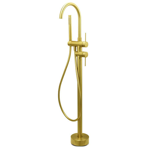 Darrahopens Furniture > Bathroom > Shower Heads & Screens WELS Brushed Gold Bath Tub Mixer Tap Free Standing Faucet Spout Handheld Shower