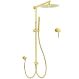 Darrahopens Furniture > Bathroom > Shower Heads & Screens WELS Brushed Gold Dual Large Round Shower Set 12" Rain Head Stainless Steel Handheld Sliding Rail Small Face Mixer