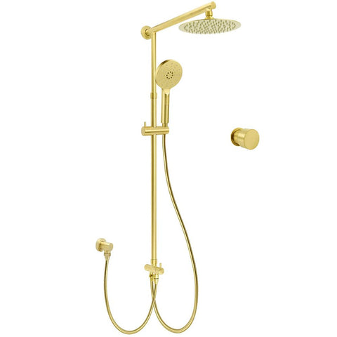 WELS Brushed Gold Dual Shower Set 8" Round Head 3 Mode Handheld Rose Sliding Rail Mixer Valve | darrahopens.com.au Premium AU Stock