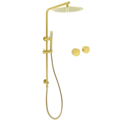 WELS Brushed Gold Dual Shower Set Large Round 12" Rainfall Head Metal Handheld Silde Rail Wall Taps | darrahopens.com.au Premium AU Stock