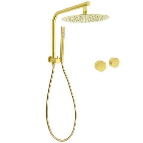 WELS Brushed Gold Large 12" Rain Shower Head Ergonomic Handheld Rose Diverter Twin Taps Combo | darrahopens.com.au Premium AU Stock