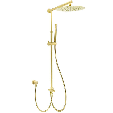 Darrahopens Furniture > Bathroom > Shower Heads & Screens WELS Brushed Gold Large Round Shower 12" Head Single Mode Handheld Rose Sliding Rail Arm Set