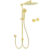 WELS Brushed Gold Rain Shower 12" Head 3 Mode Handheld Rose Sliding Rail Round Taps Set | darrahopens.com.au Premium AU Stock