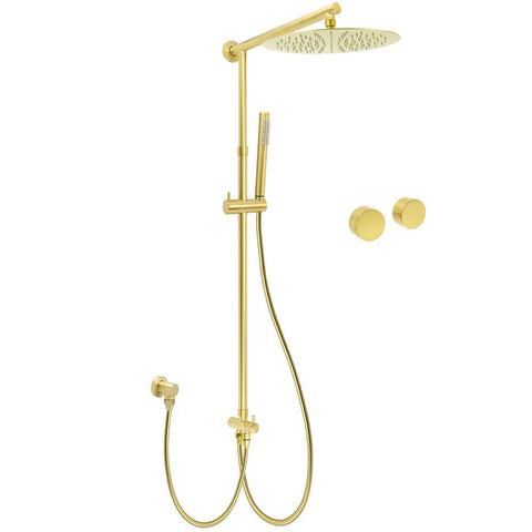 Darrahopens Furniture > Bathroom > Shower Heads & Screens WELS Brushed Gold Rain Shower 12" Head Ergonomic Handheld Rose Sliding Rail Round Taps Set