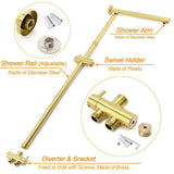 WELS Brushed Gold Round 12" Shower Head 3 Mode Handheld Rose Sliding Rail Twin Taps Set | darrahopens.com.au Premium AU Stock