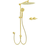 WELS Brushed Gold Round 12" Shower Head 3 Mode Handheld Rose Sliding Rail Twin Taps Set | darrahopens.com.au Premium AU Stock