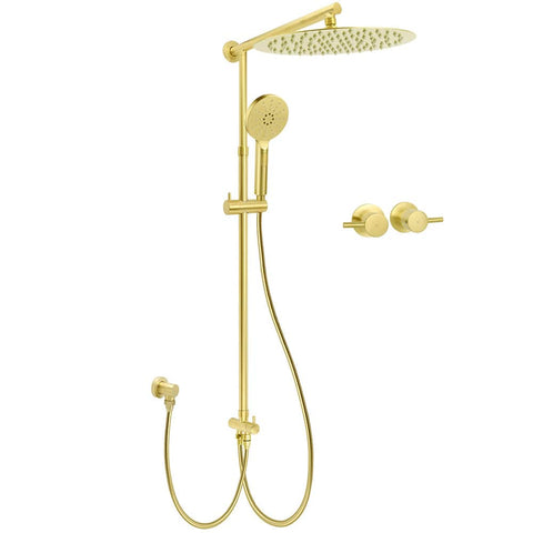 WELS Brushed Gold Round 12" Shower Head 3 Mode Handheld Rose Sliding Rail Twin Taps Set | darrahopens.com.au Premium AU Stock