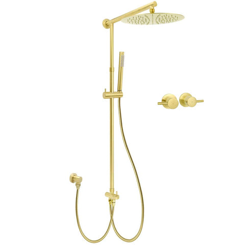 Darrahopens Furniture > Bathroom > Shower Heads & Screens WELS Brushed Gold Round 12" Shower Head Single Mode Handheld Rose Sliding Rail Twin Taps Set