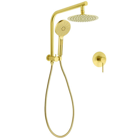 WELS Brushed Gold Round 2in1 8" Shower Head Set Diverter Wall Arm Stainless Steel Handheld + Mixer | darrahopens.com.au Premium AU Stock