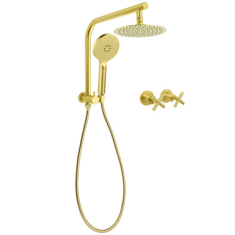 WELS Brushed Gold Round 2in1 Shower Head Set Diverter Wall Arm Metal Handheld With Mixer | darrahopens.com.au Premium AU Stock